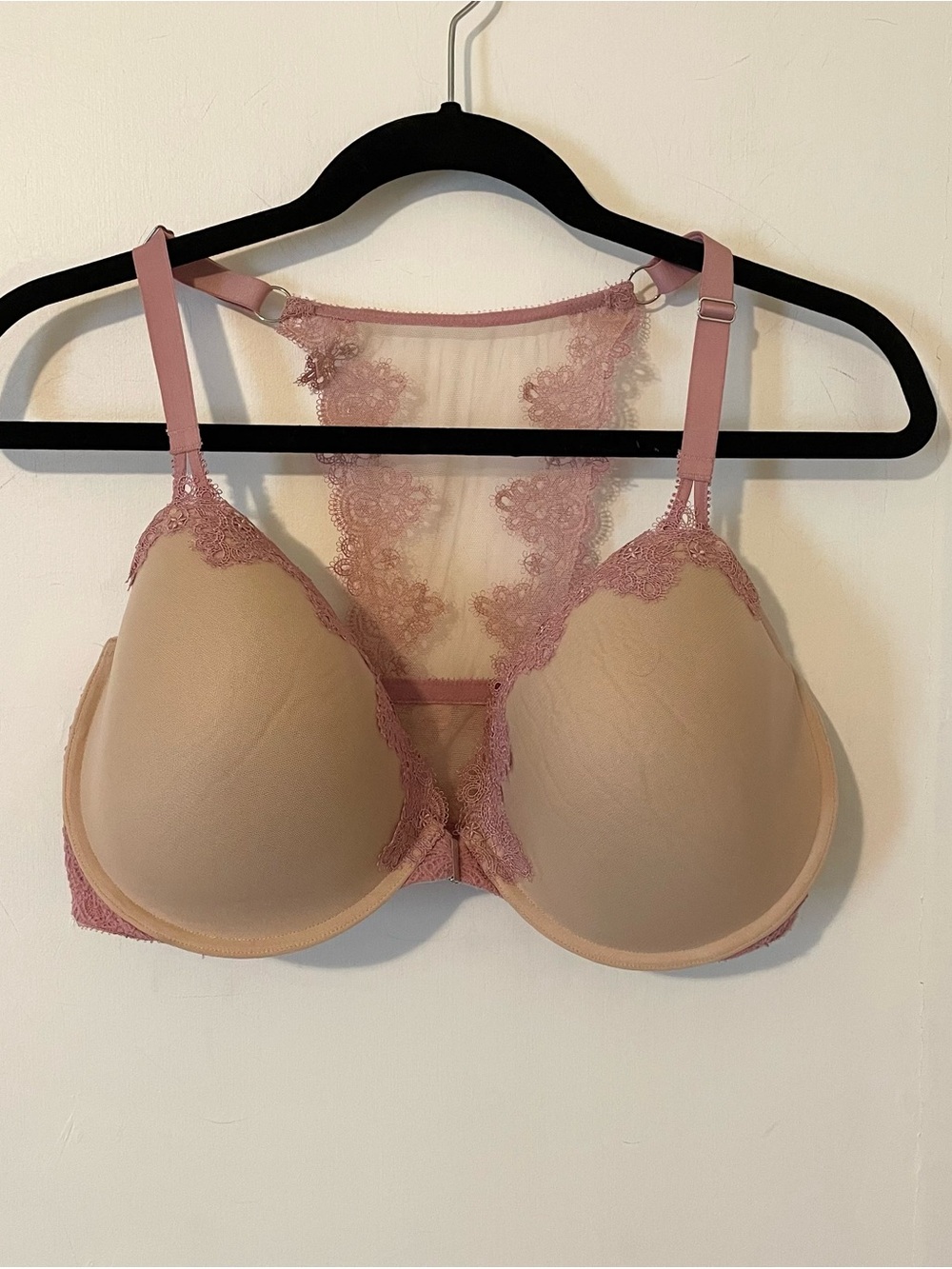 Victoria's Secret Dream Angels Lined Demi Bra Nude With Pink Lace Size 38DDD 38F